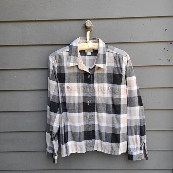 Christopher Banks Cotton Taupe Gray Black Plaid Button Down size Large - Picture 9 of 10